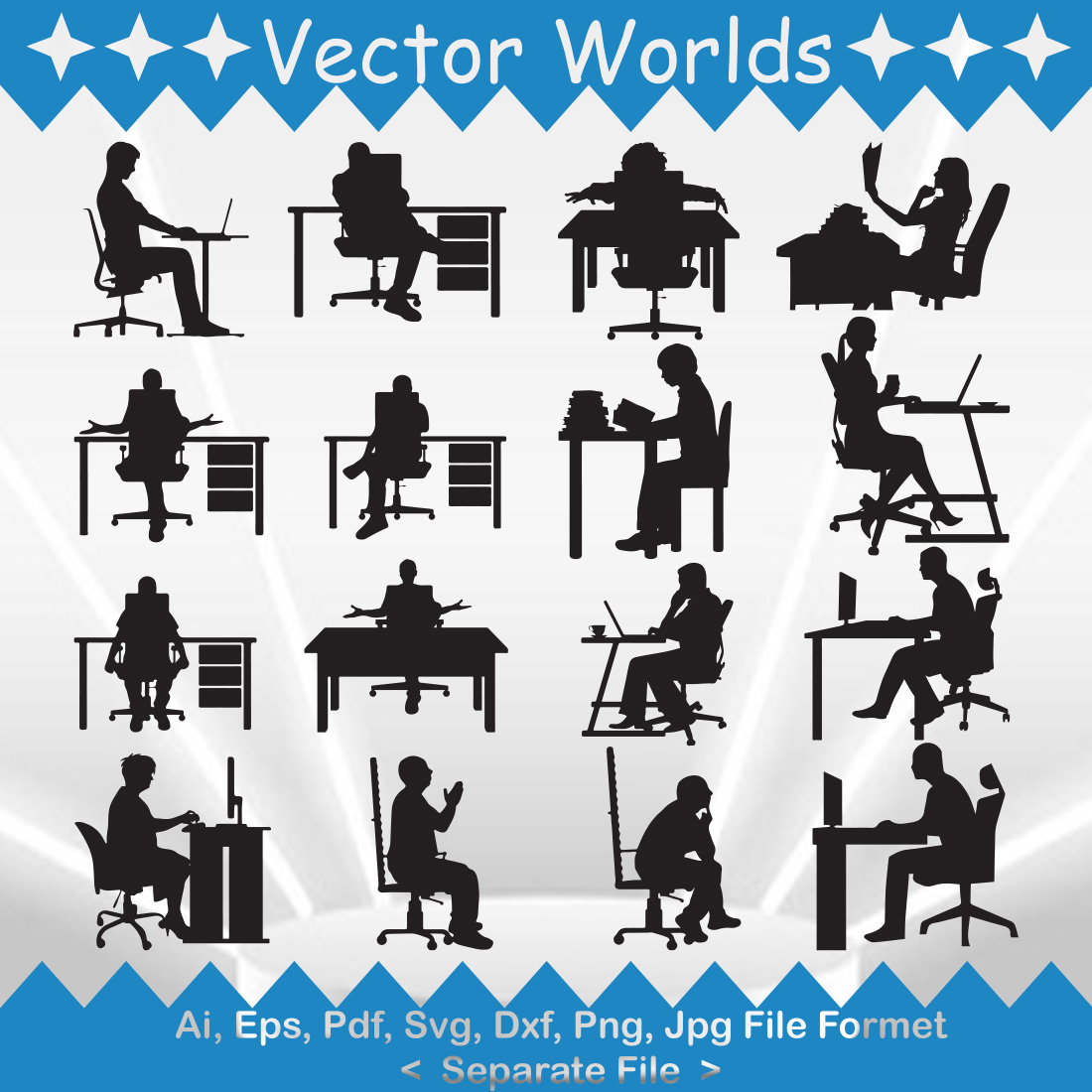 Man Office Sitting SVG Vector Design preview image.