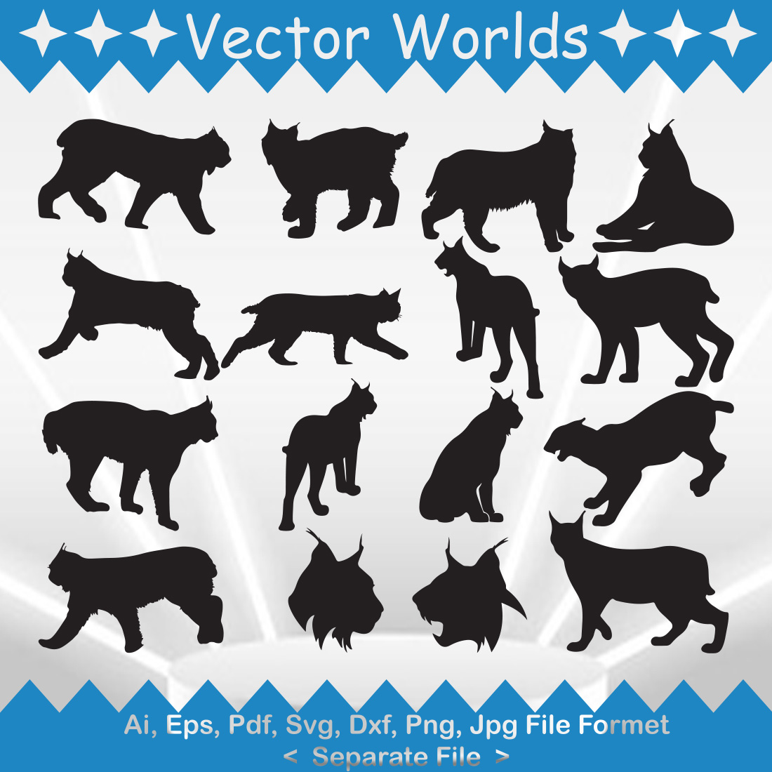 Set of silhouettes of dogs and cats.