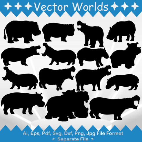 Collection of rhino silhouettes on a white background.