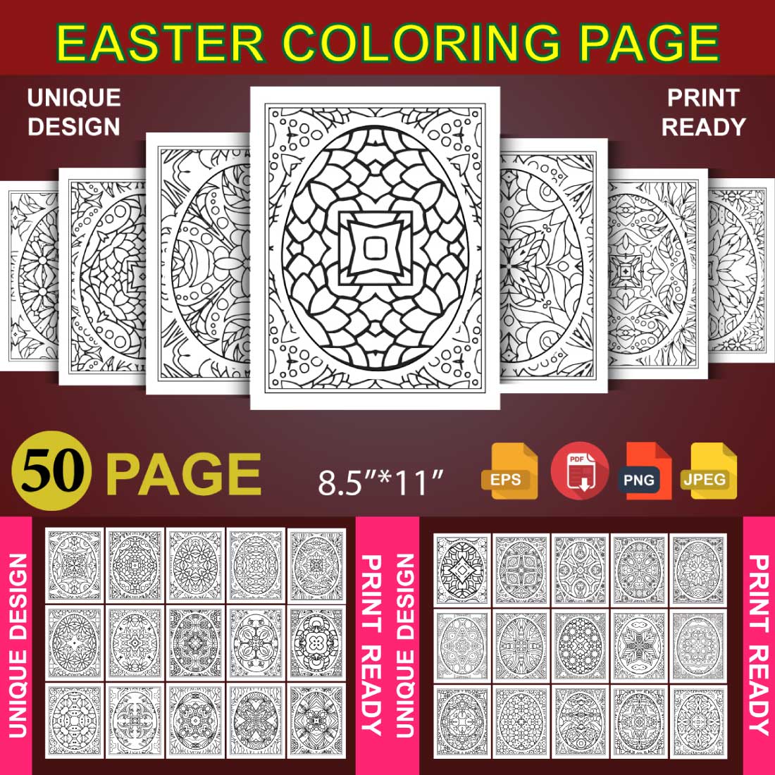 Easter day egg coloring book 50 Page Bundle cover image.