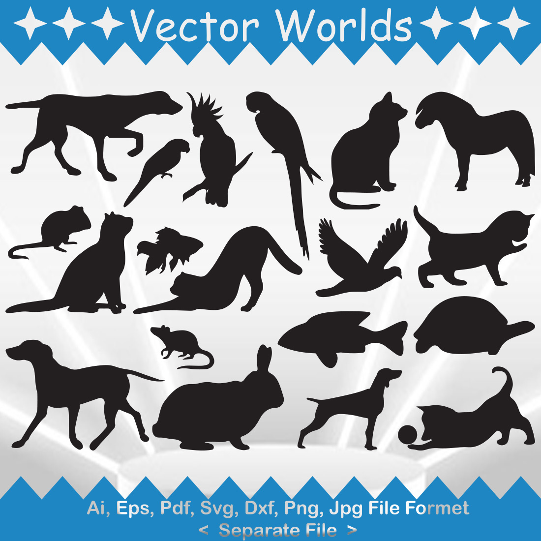 Set of silhouettes of dogs and cats.