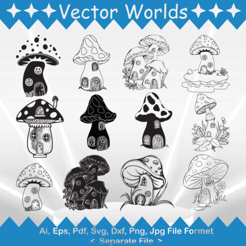 Mushroom Fairy House SVG Vector Design cover image.