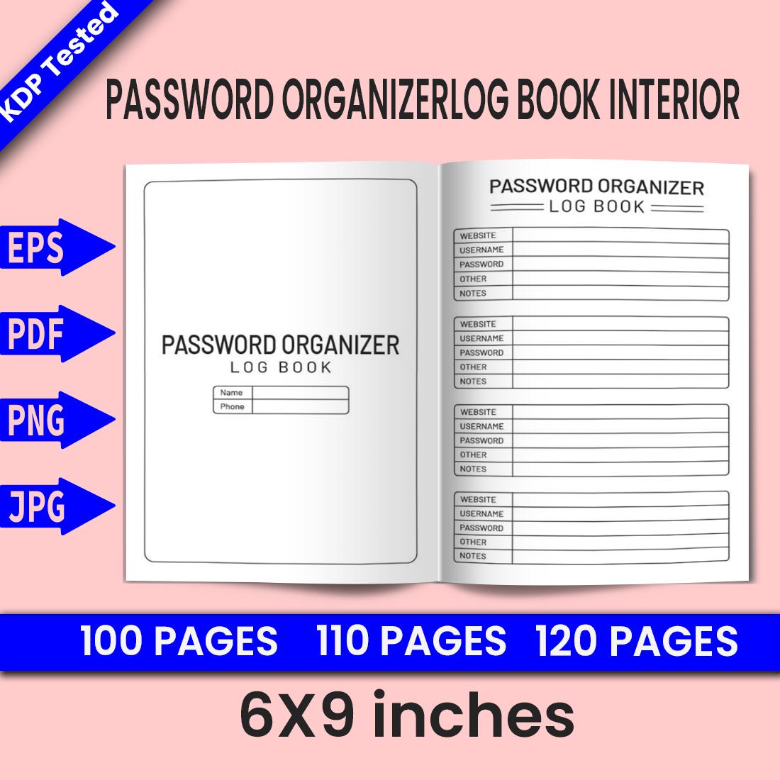 Password Organizer Log Book - KDP Interior cover image.