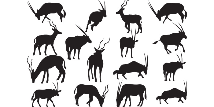 Collection of antelope silhouettes on a white background.