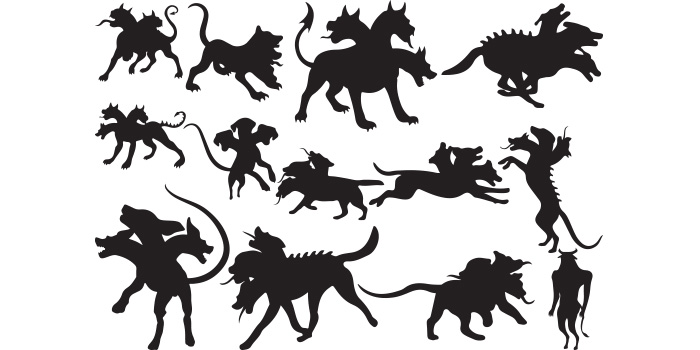 Group of silhouettes of dogs and cats.