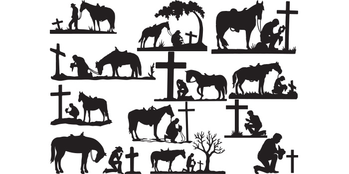 Set of silhouettes of people and animals.