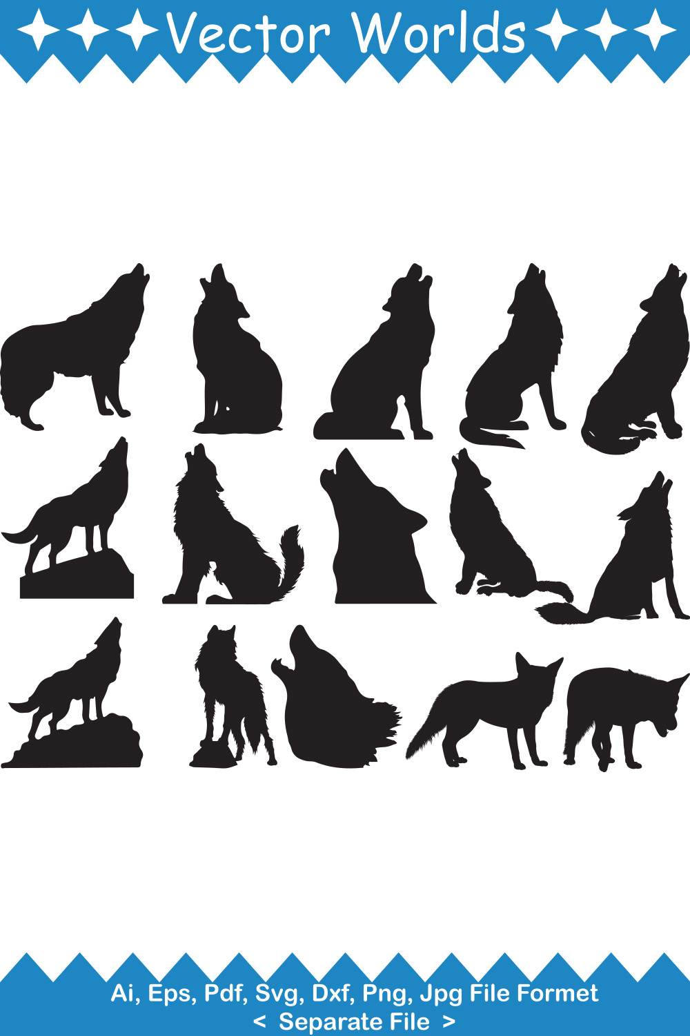 Howling Wolf SVG Vector Design pinterest preview image.