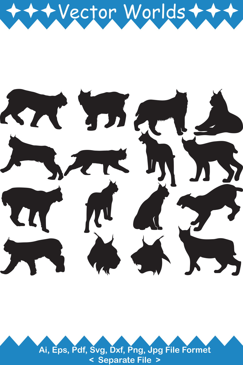 Set of silhouettes of dogs and cats.