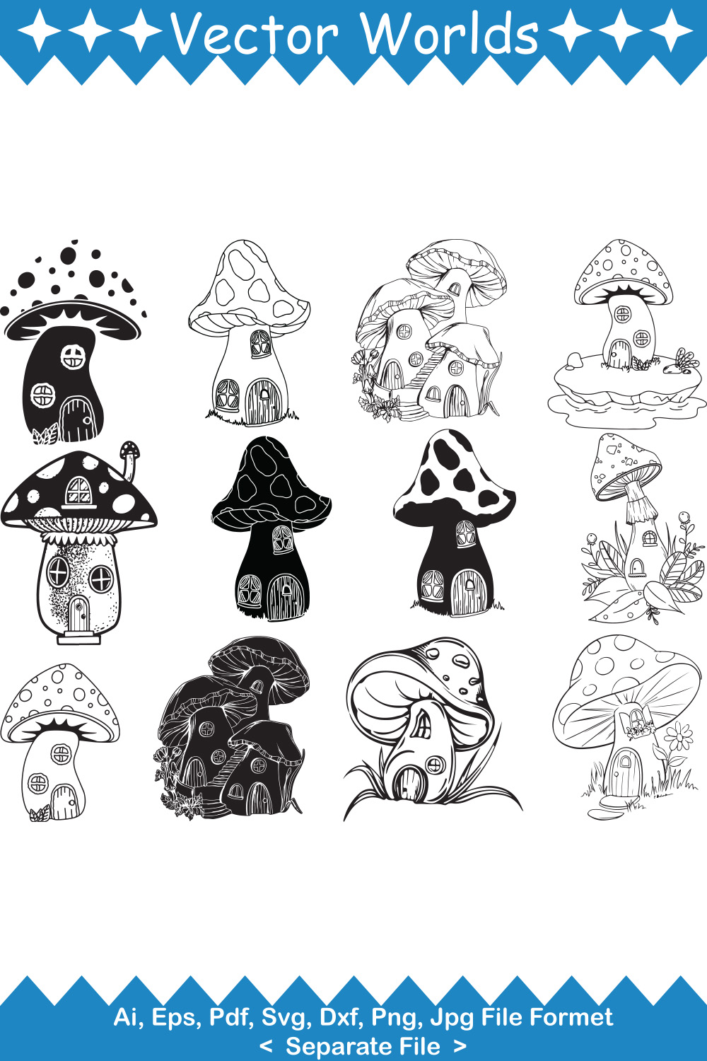 Mushroom Fairy House SVG Vector Design pinterest preview image.