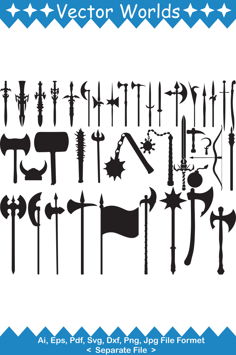 Medieval Weapon SVG Vector Design pinterest preview image.