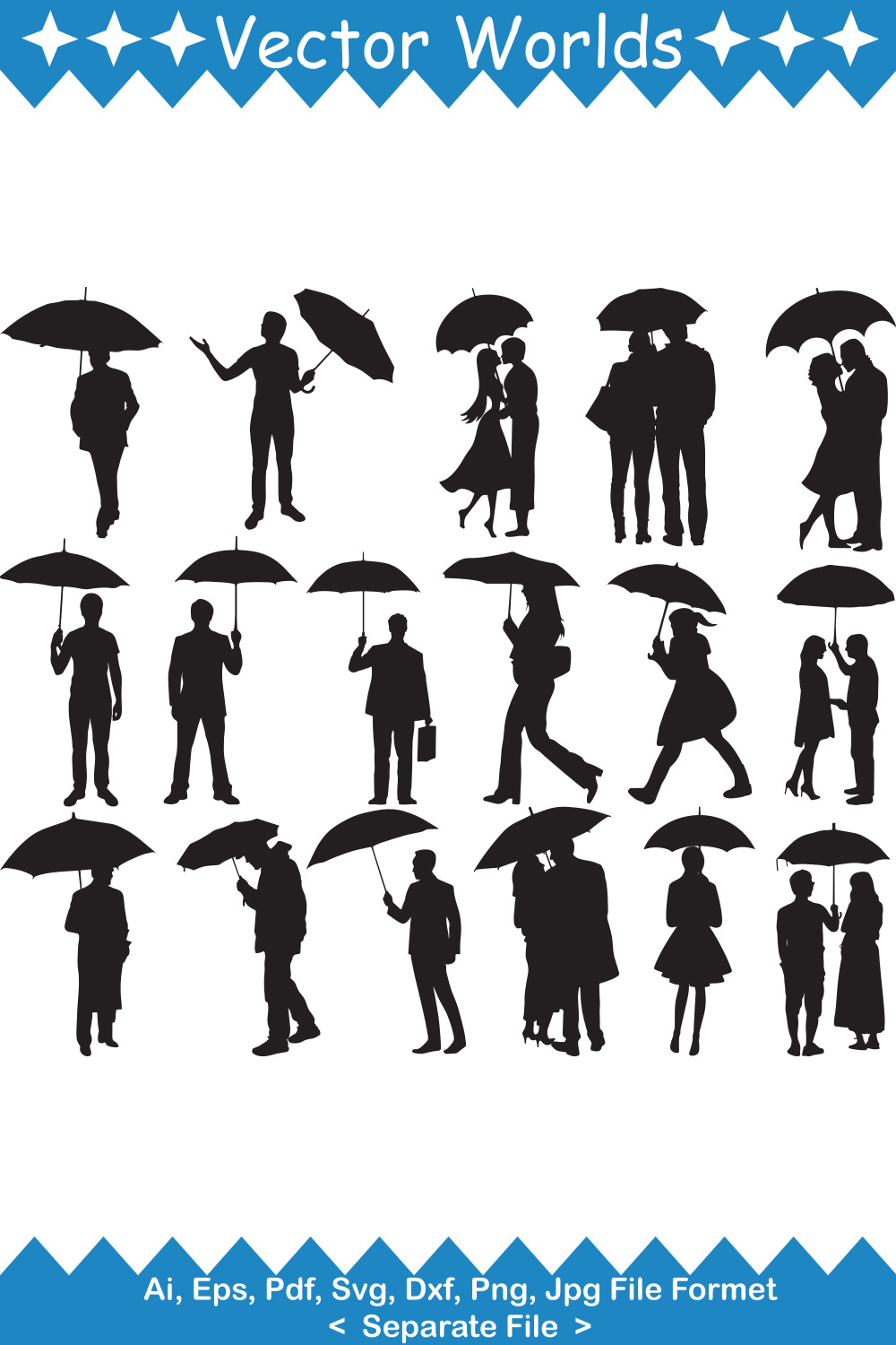 People With Umbrella SVG Vector Design pinterest preview image.