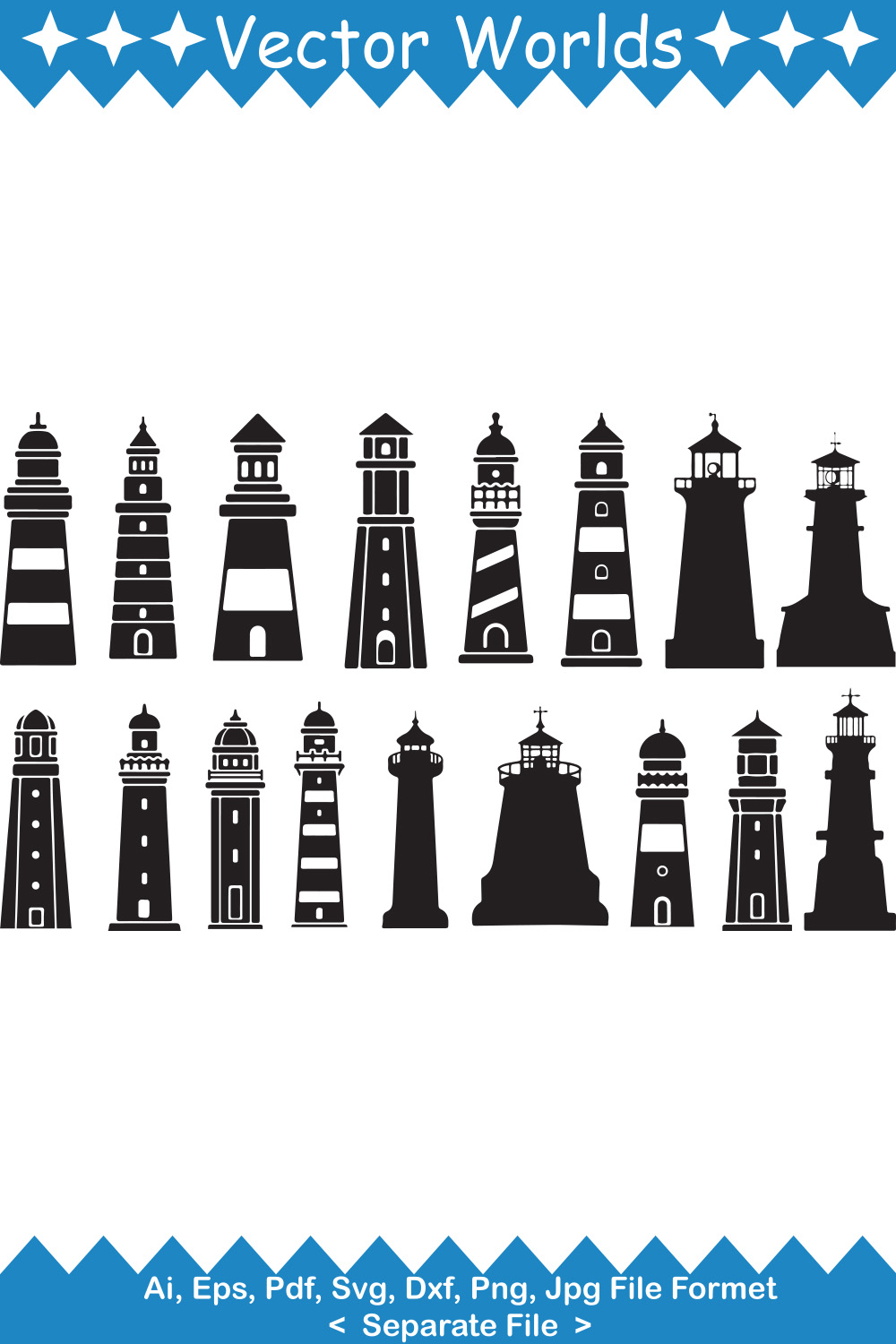 Lighthouse SVG Vector Design pinterest preview image.