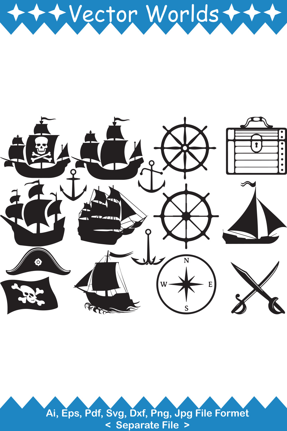 Pirate Ship SVG Vector Design pinterest preview image.
