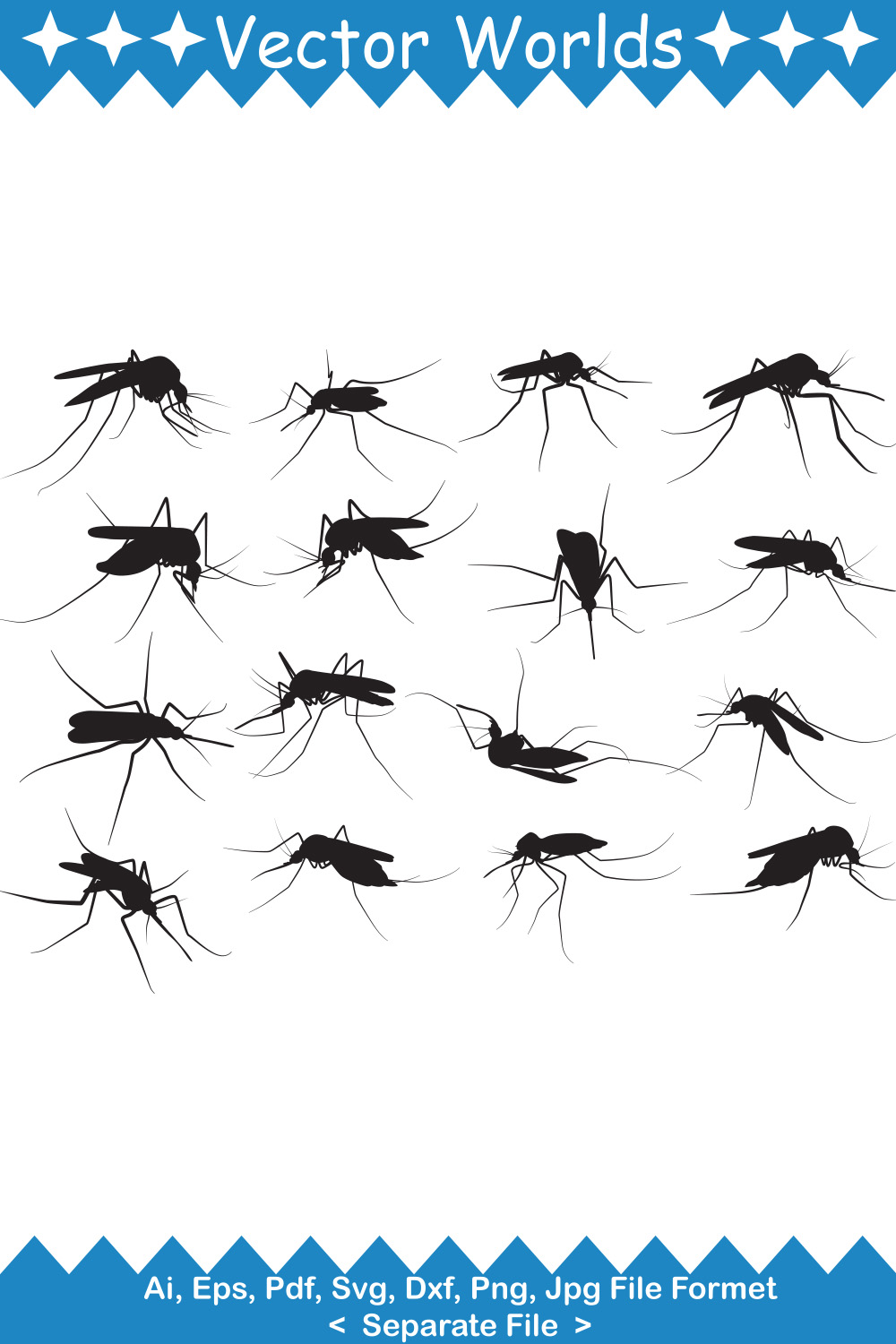 Group of mosquito silhouettes on a white background.
