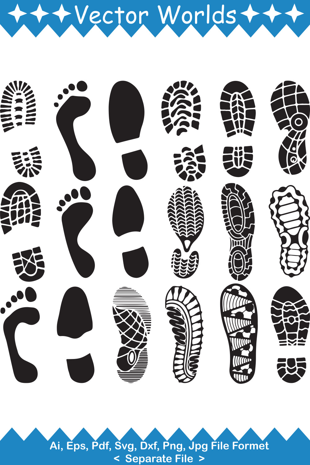 Human Shoes Footprints SVG Vector Design pinterest preview image.