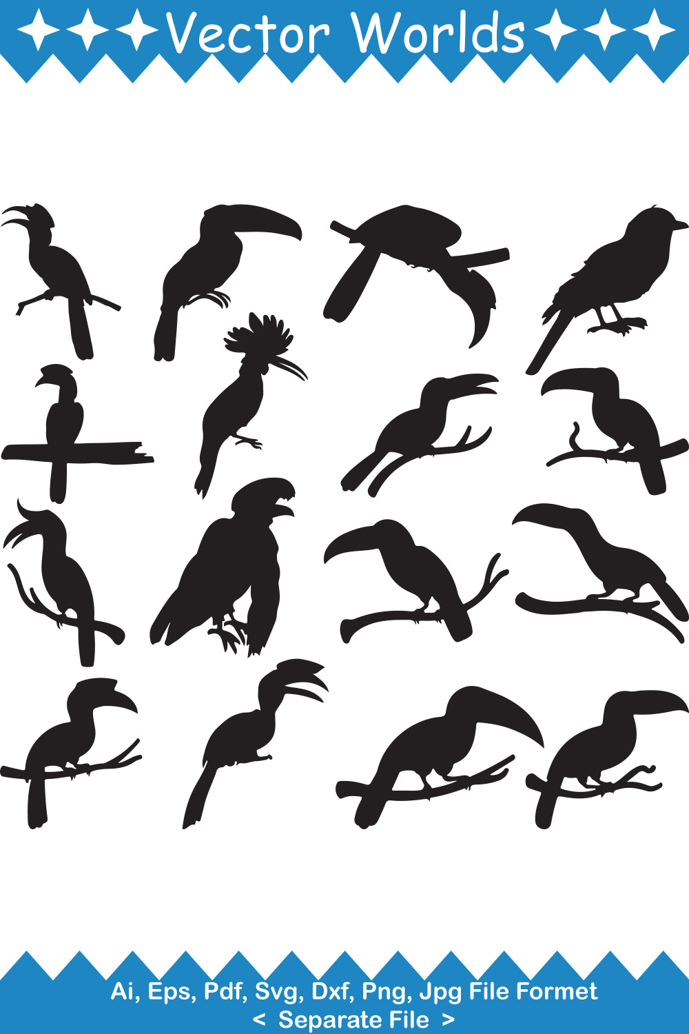 Set of birds silhouettes on a white background.
