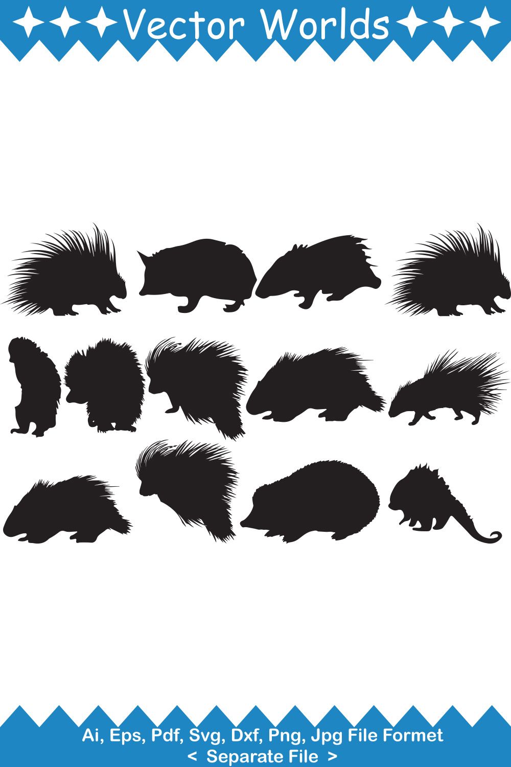 Set of silhouettes of different types of animals.