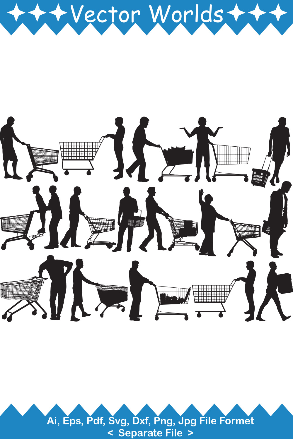 Man With Shopping Cart SVG Vector Design pinterest preview image.