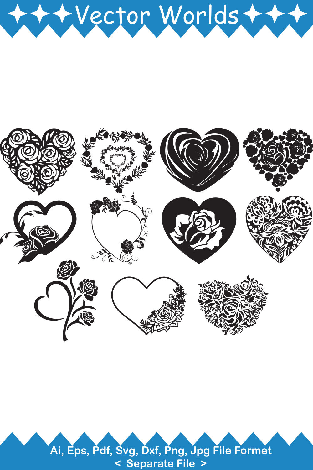 Heart Roses SVG Vector Design pinterest preview image.