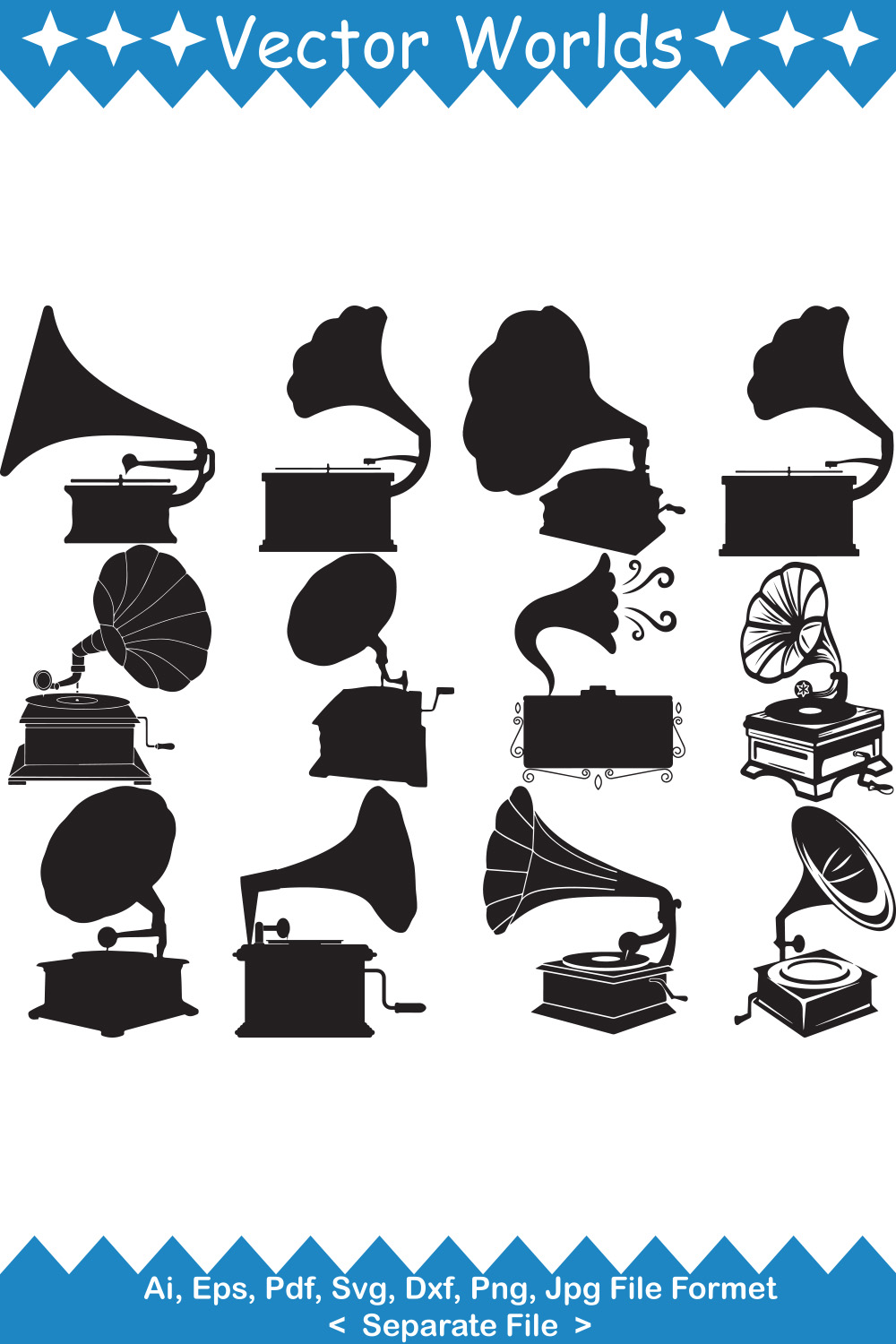 Phonograph SVG Vector Design pinterest preview image.