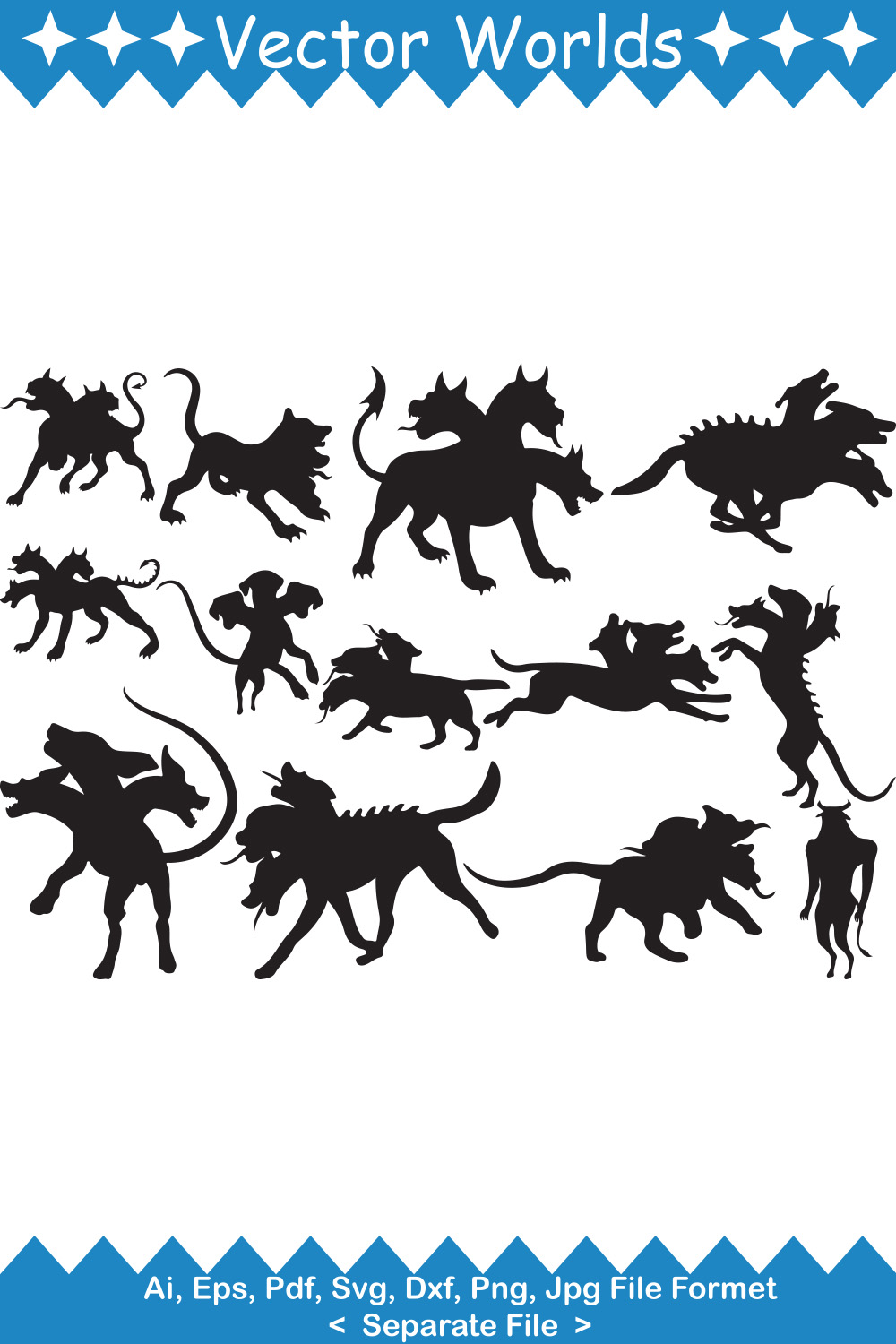 Set of silhouettes of dogs and cats.