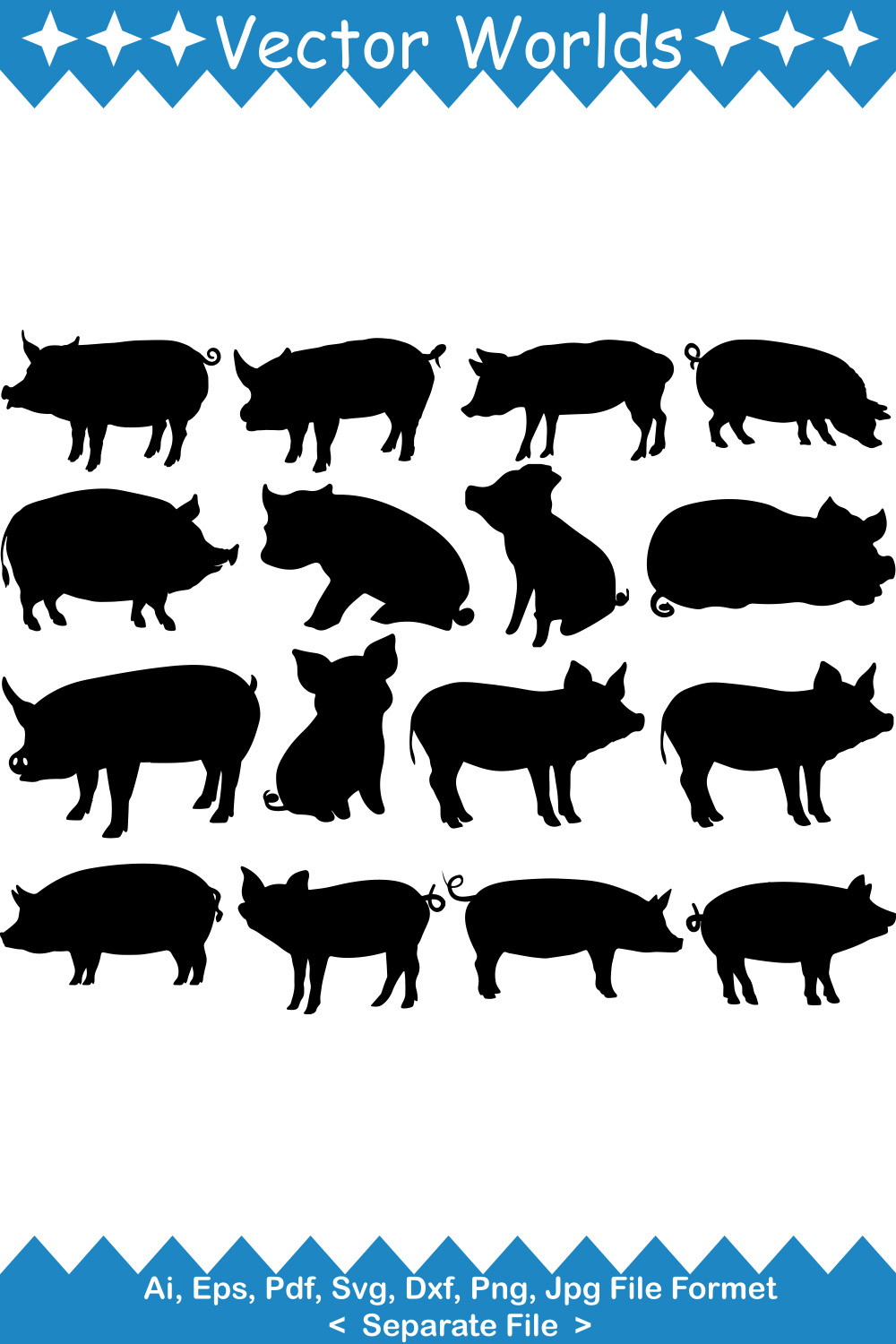 Set of pig silhouettes on a white background.