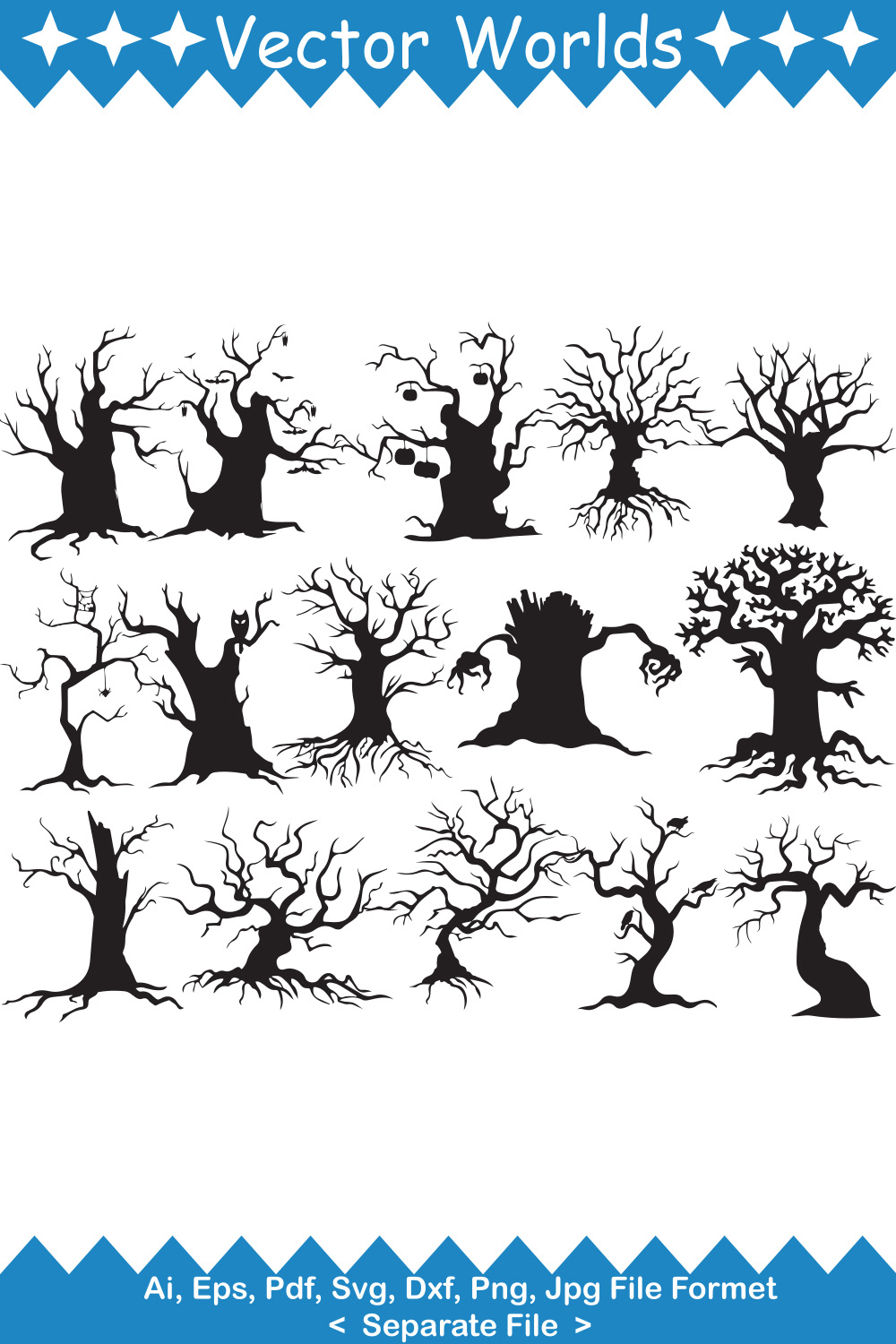 Haunted Tree SVG Vector Design pinterest preview image.