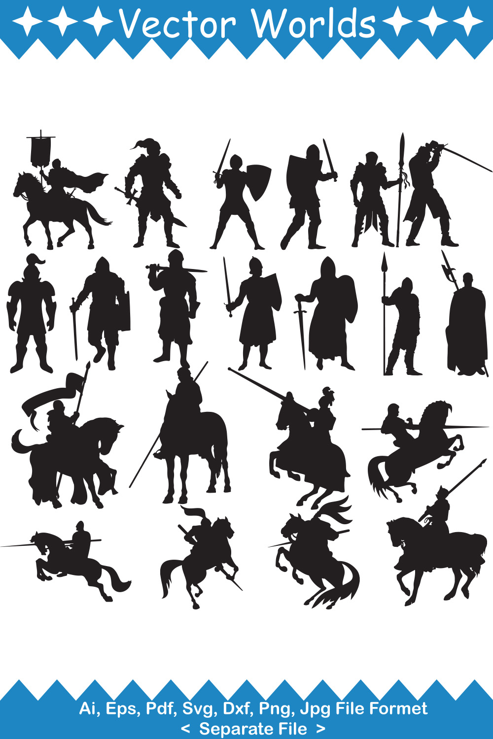 Medieval Knight SVG Vector Design pinterest preview image.
