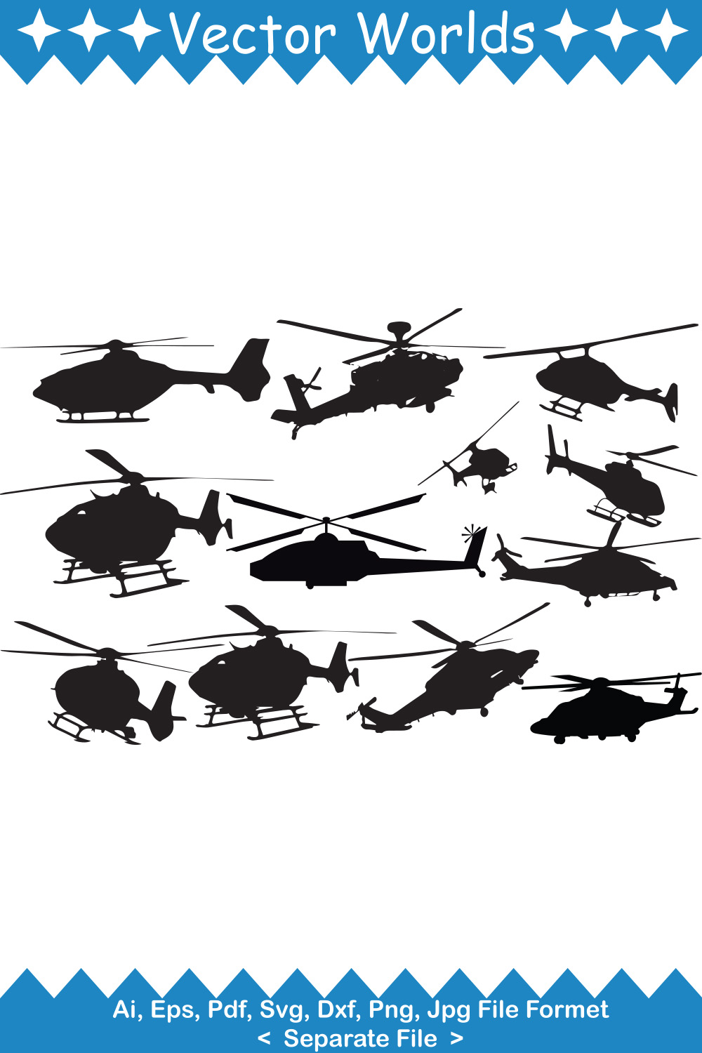 Helicopter SVG Vector Design pinterest preview image.