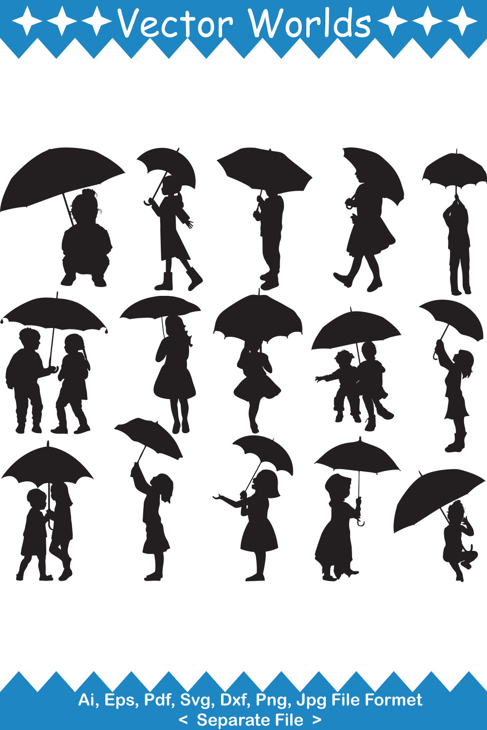 Kids With Umbrella SVG Vector Design pinterest preview image.