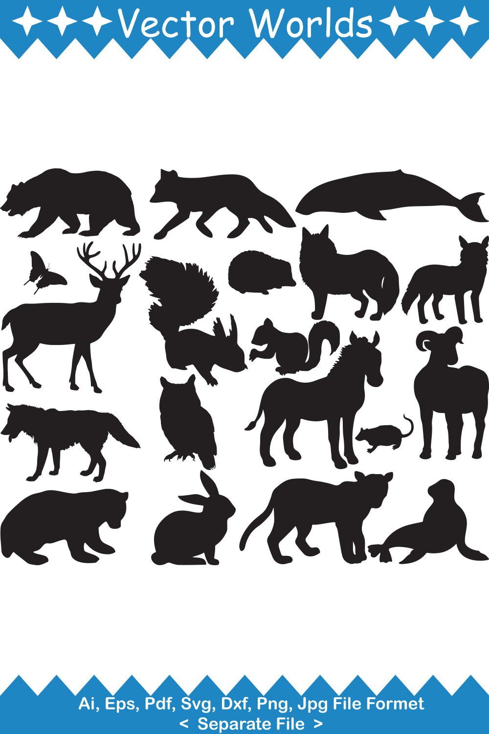 Set of silhouettes of wild animals.