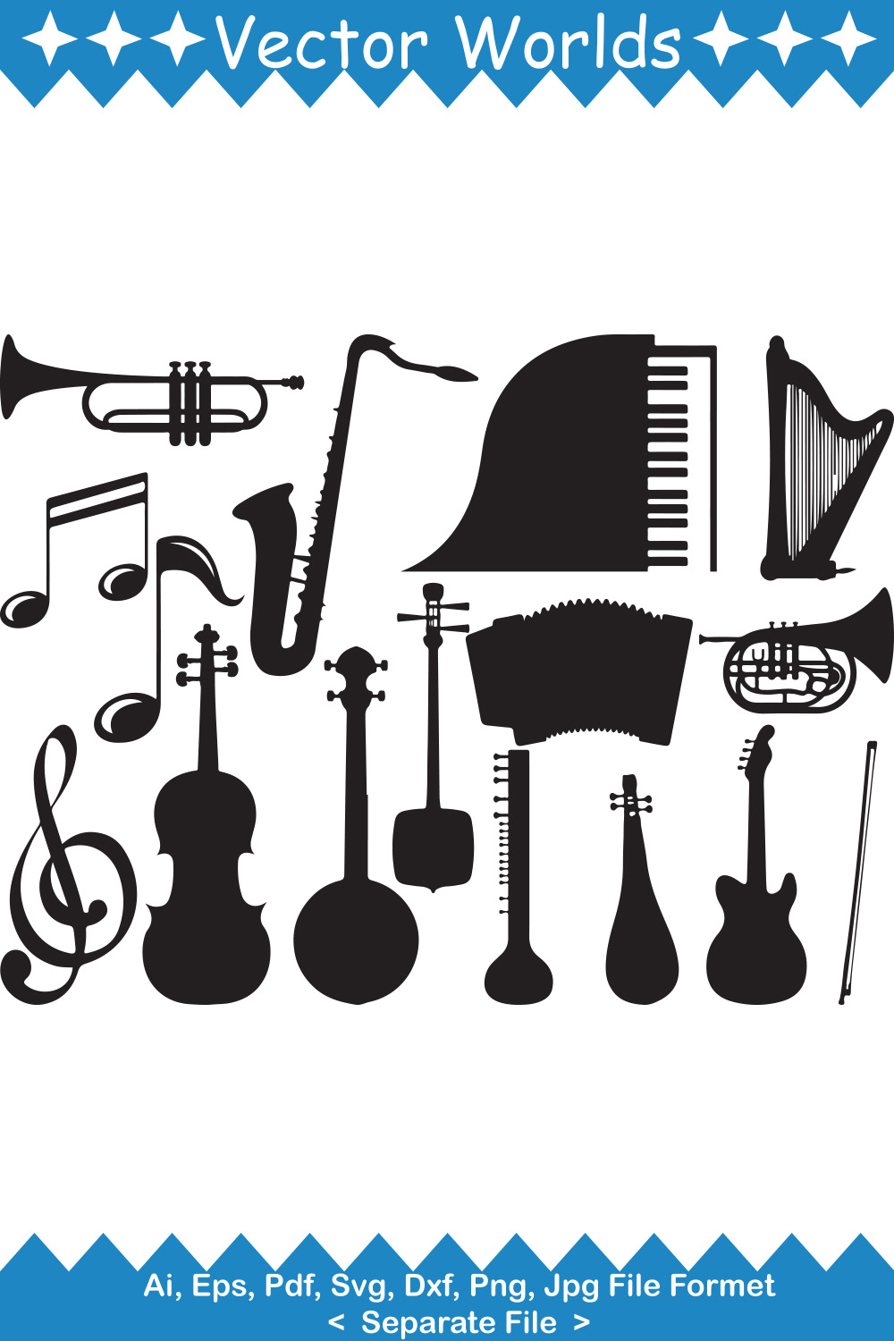 Musical Instruments SVG Vector Design pinterest preview image.