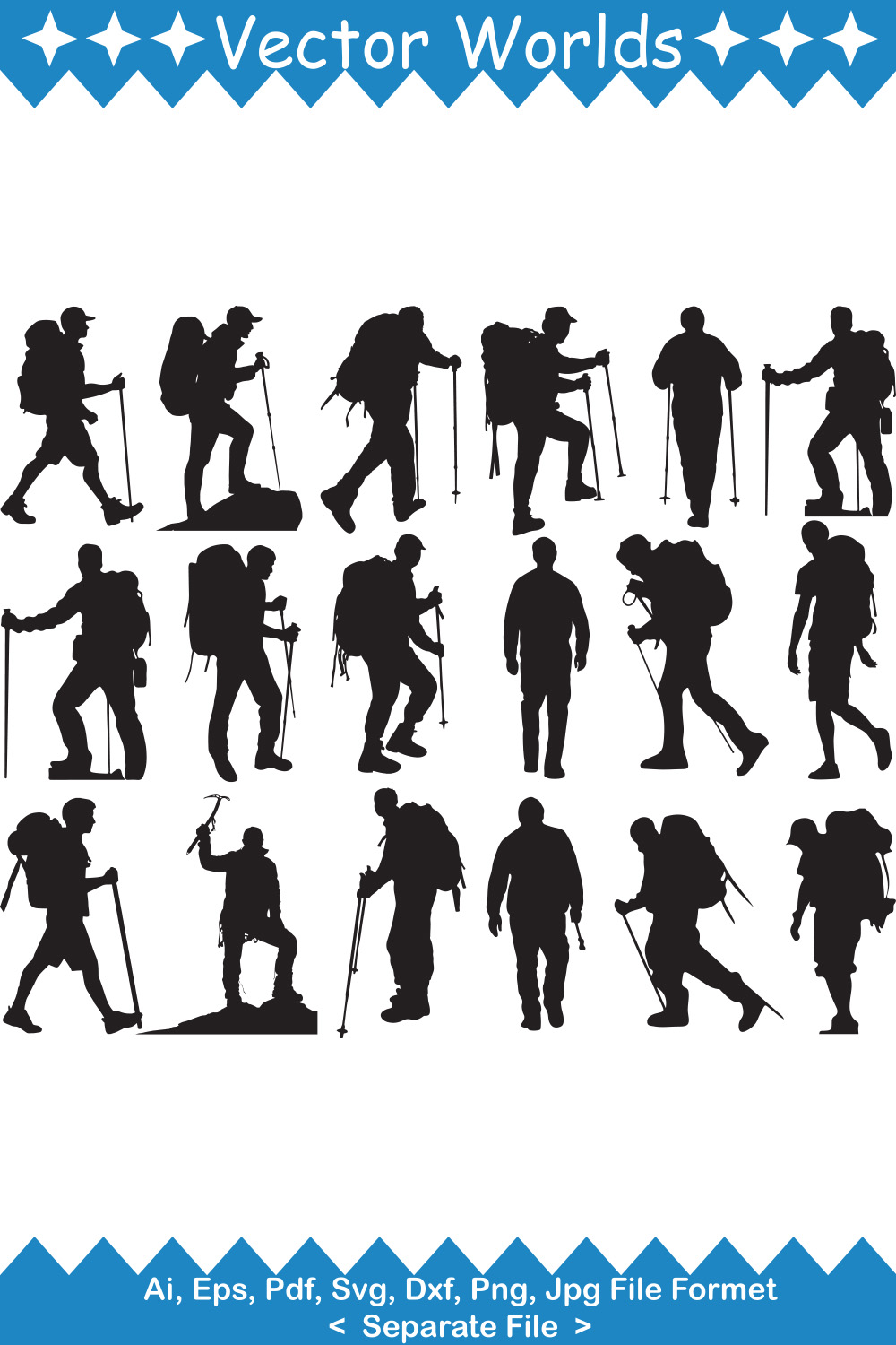 Male Hiker SVG Vector Design pinterest preview image.