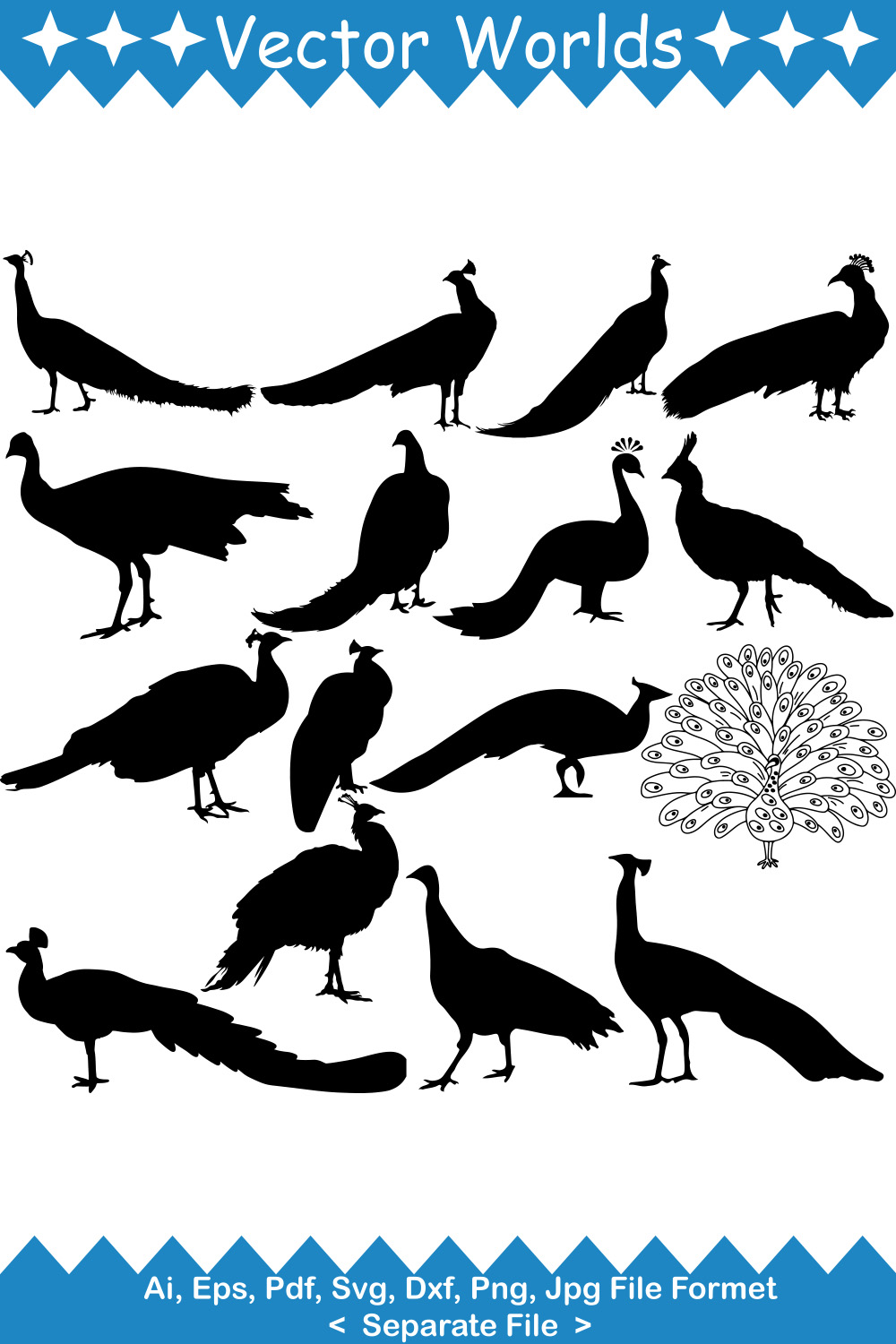 Set of silhouettes of birds on a white background.