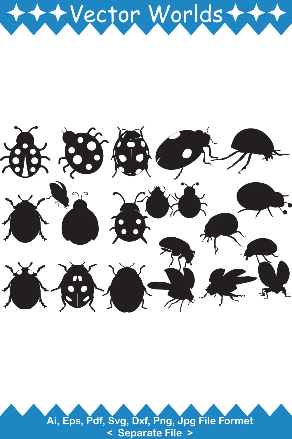 Group of bugs silhouettes on a white background.