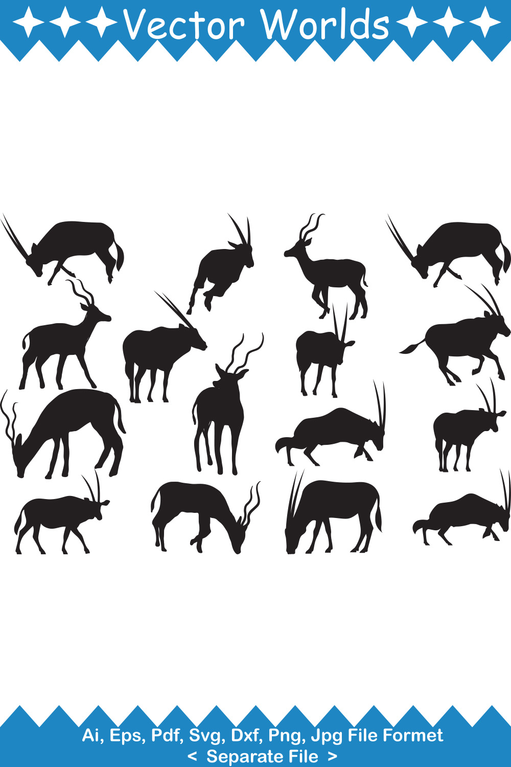 Set of deer and antelope silhouettes.