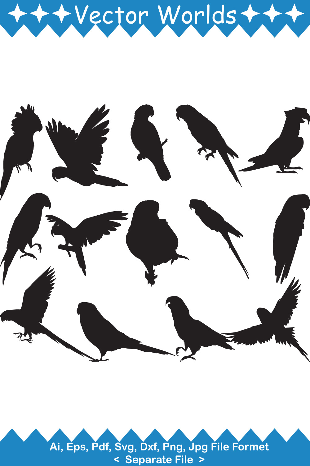 Set of birds silhouettes on a white background.