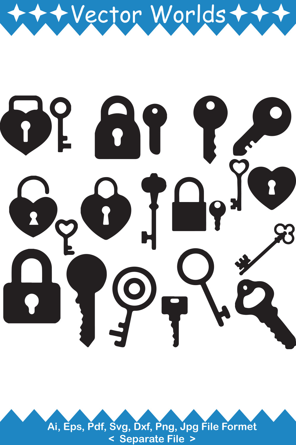 Lock and key SVG Vector Design pinterest preview image.