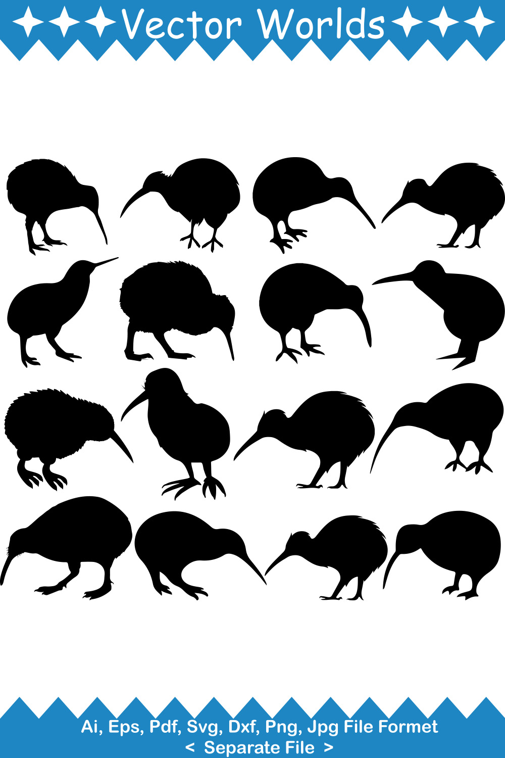 Set of silhouettes of different birds.