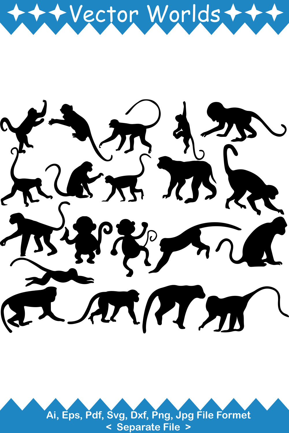 Set of monkey silhouettes on a white background.