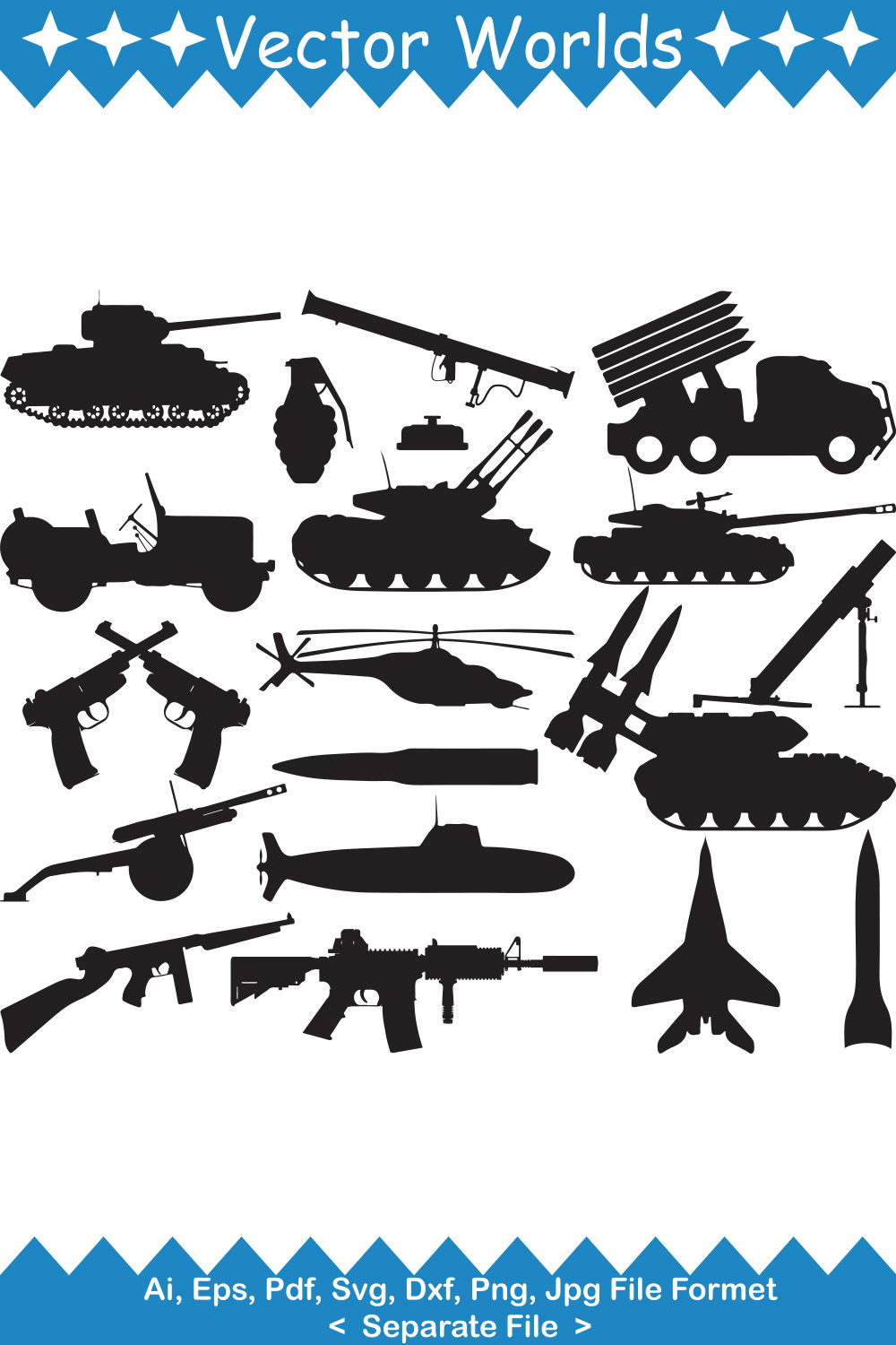 Isolated War Equipment SVG Vector Design pinterest preview image.