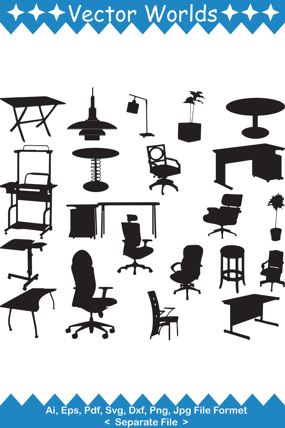 Office Furniture Set SVG Vector Design pinterest preview image.