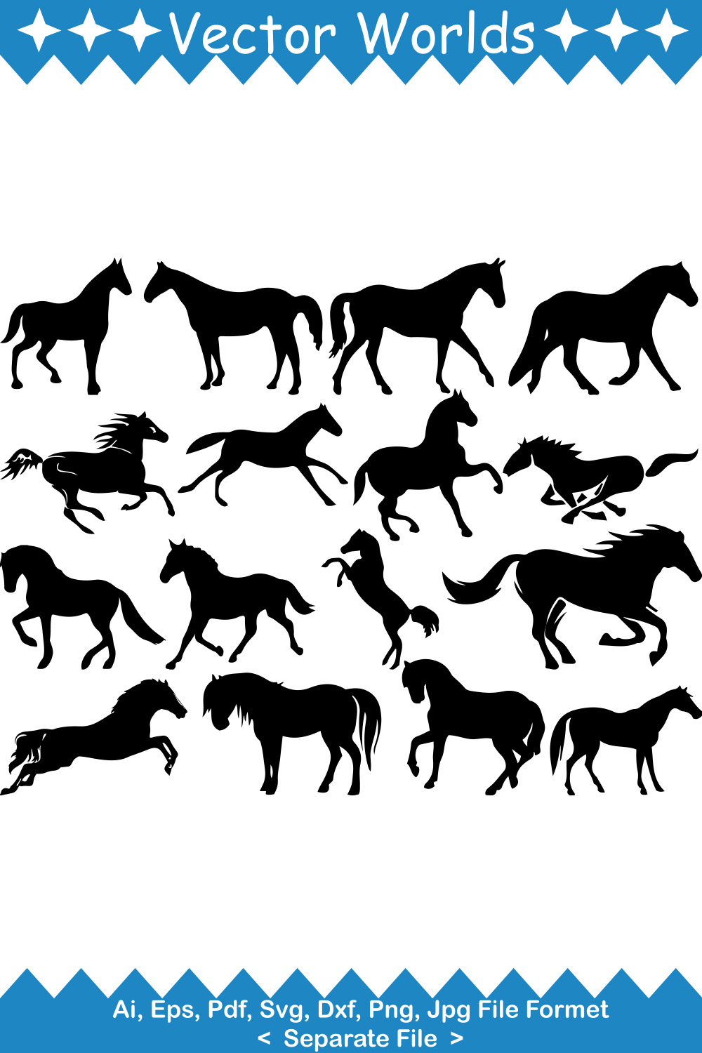 Set of horse silhouettes on a white background.