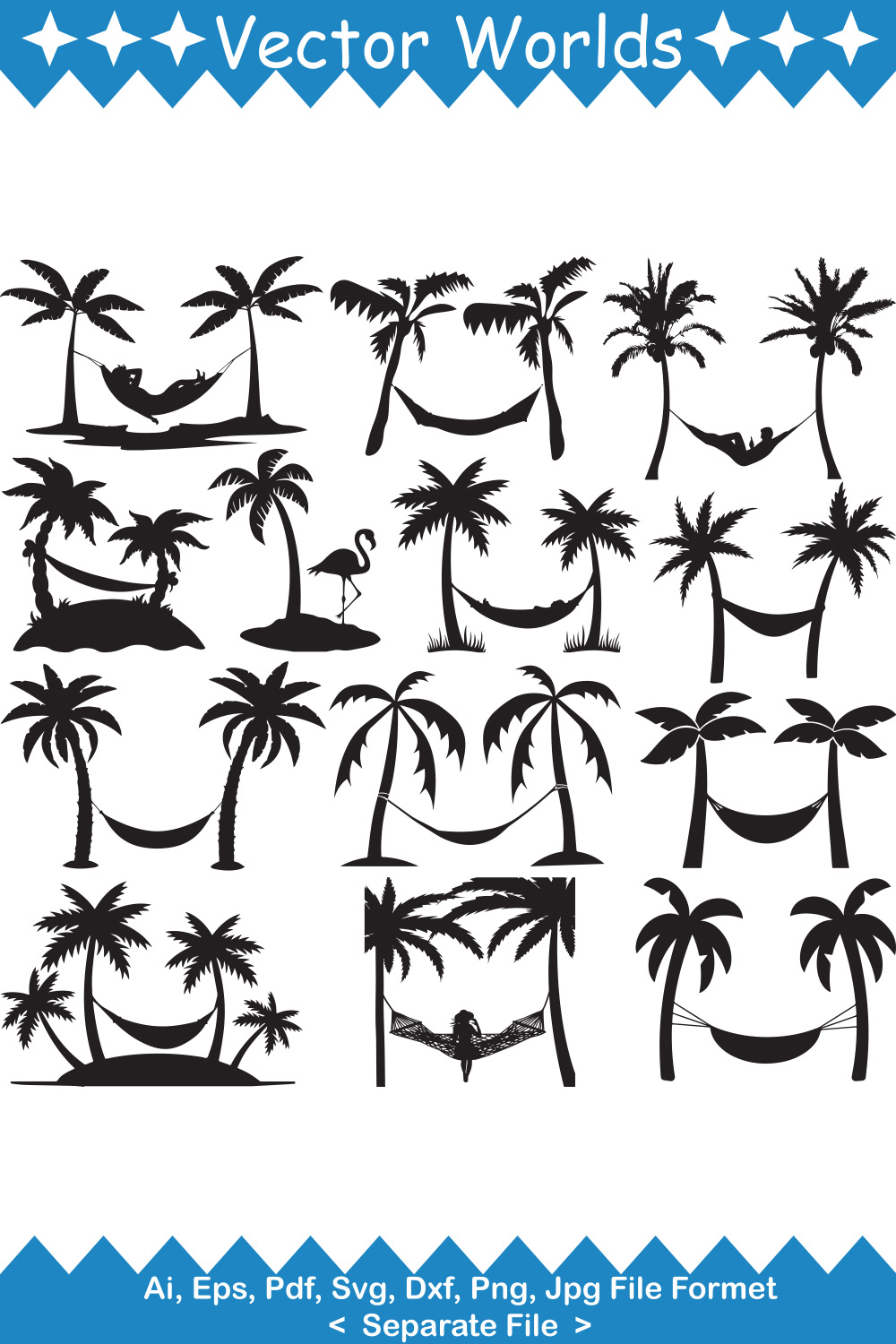 Palm Trees and Hammock SVG Vector Design pinterest preview image.