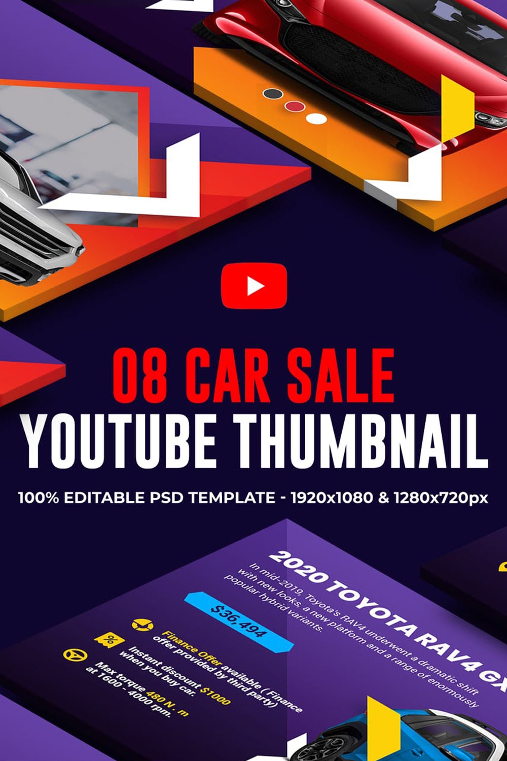 Youtube Thumbnail template, 8 car sale youtube thumbnail pinterest preview image.