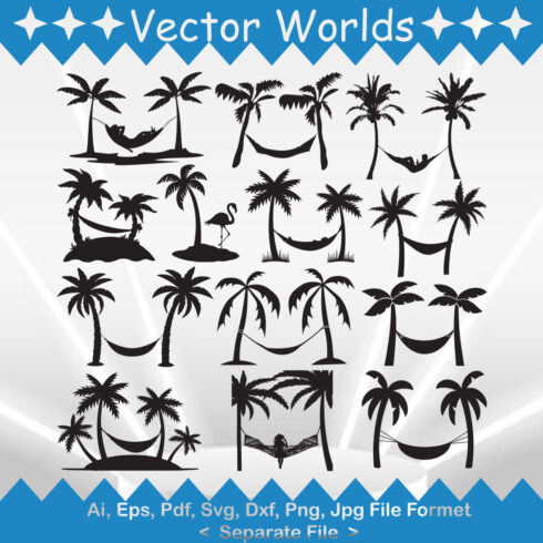 Palm Trees and Hammock SVG Vector Design cover image.
