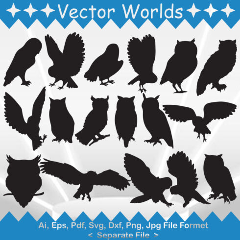 Set of black silhouettes of birds on a white background.