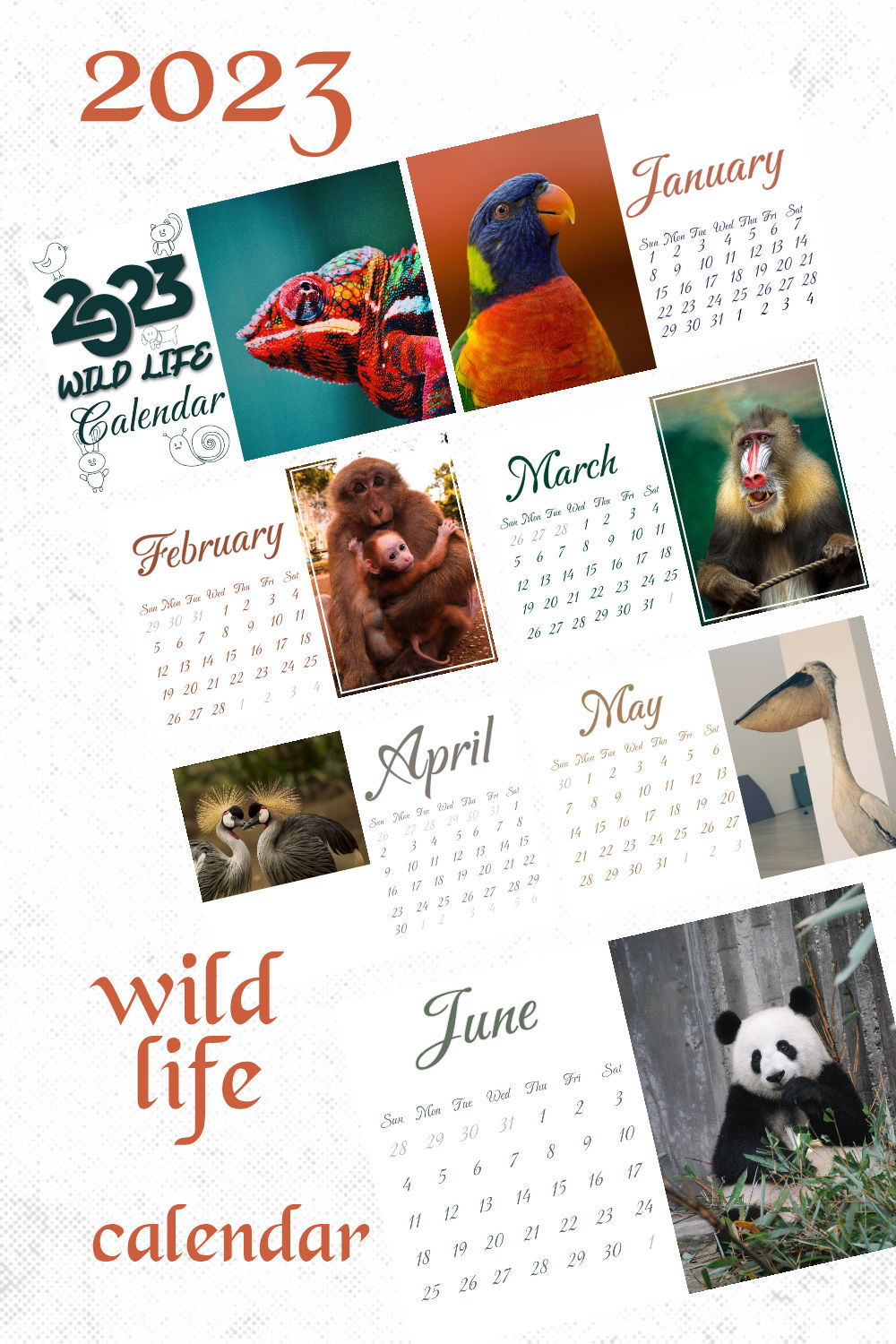 2023 Wild Life Calendar pinterest preview image.