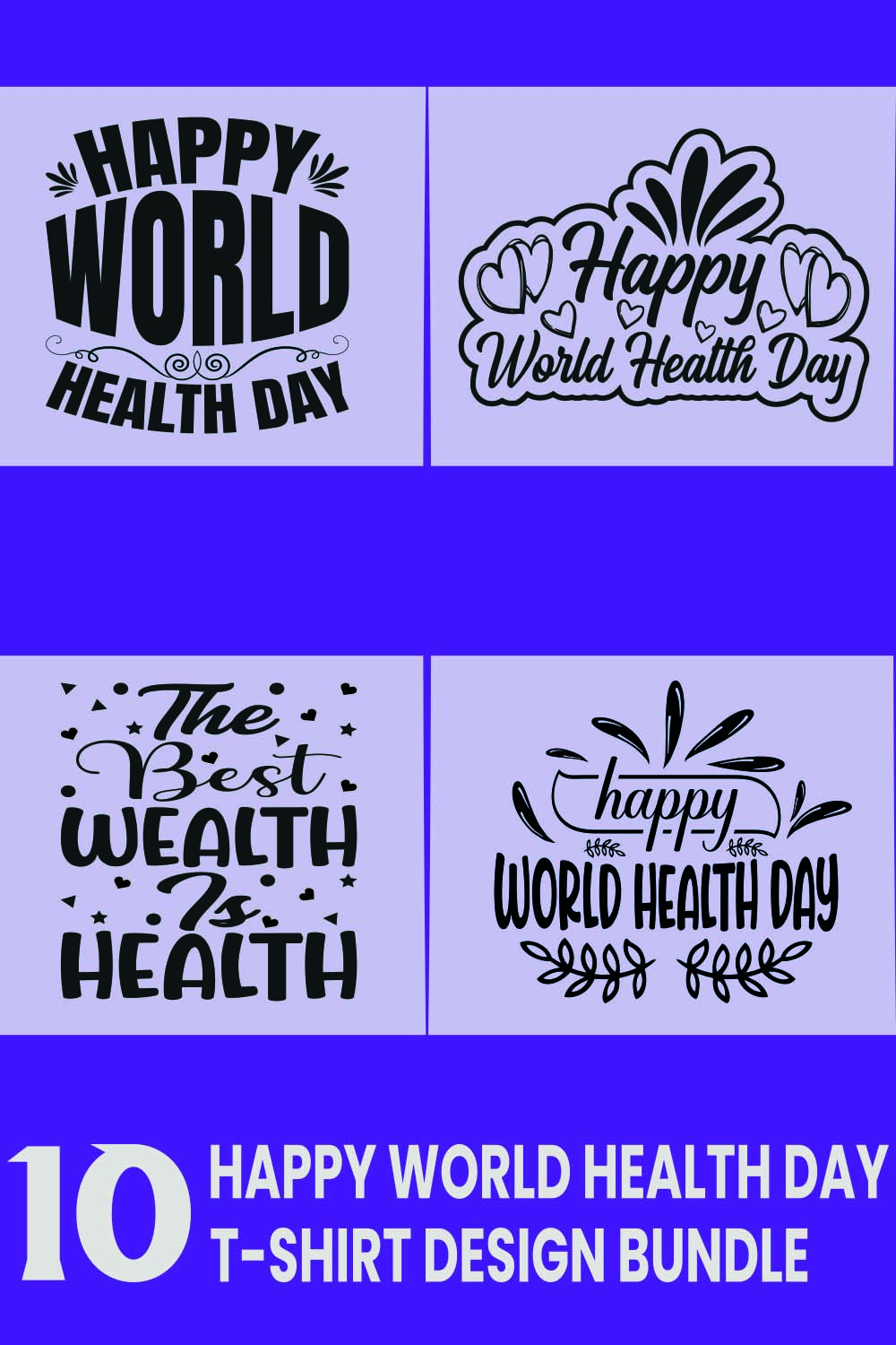 Happy World Health Day T-shirt Design Bundle pinterest preview image.