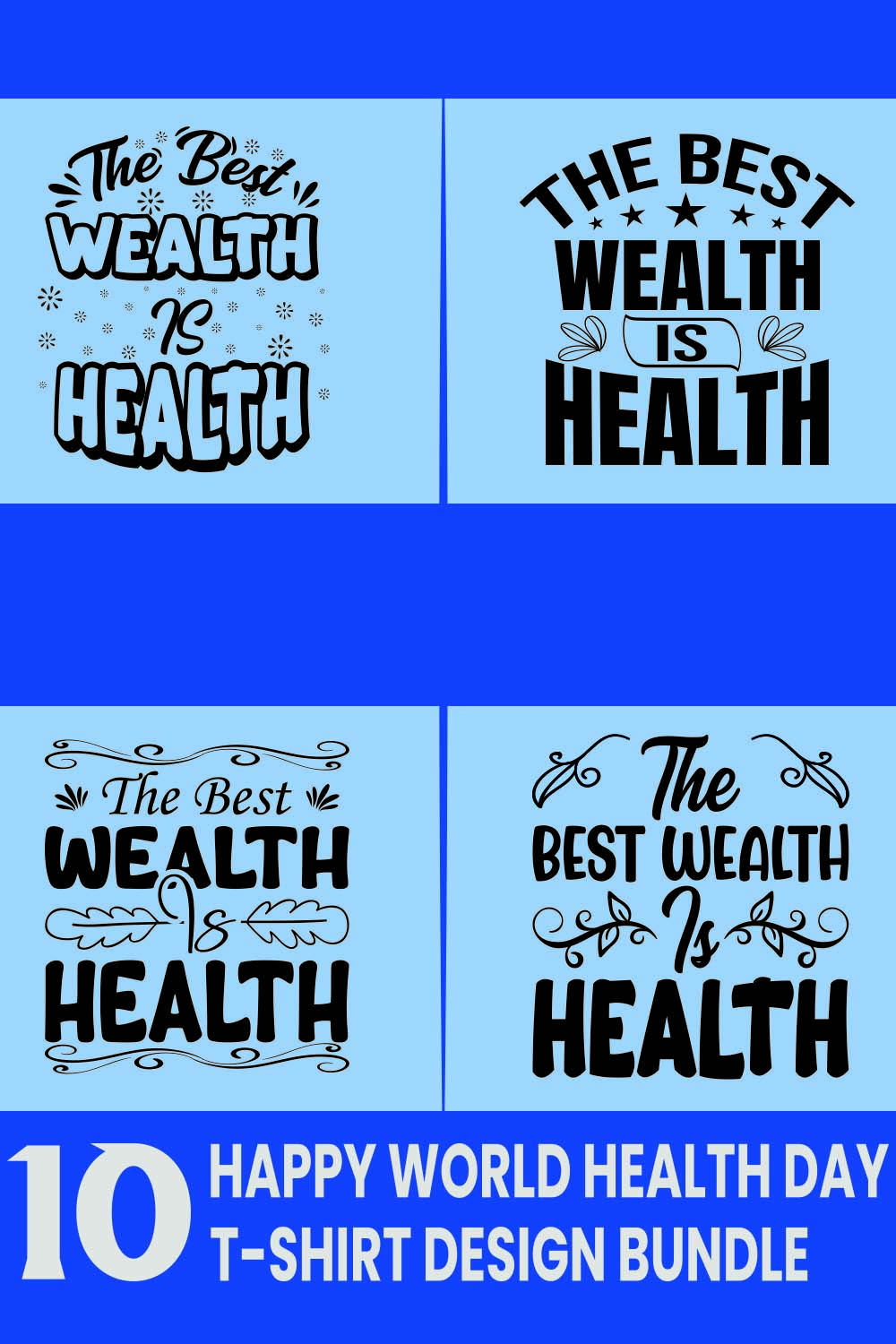 Happy World Health Day T-shirt Design Bundle pinterest preview image.